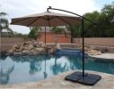 AZ Patio Heaters Offset Cantilever Umbrella with LED Lights in Tan with Cantilever Umbrella Base Set(4pc)