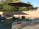 AZ Patio Heaters Solar Market Umbrella with LED Lights in Tan with Base