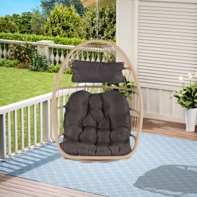 Outdoor Garden Rattan Egg Swing Chair Hanging Chair Wood+Dark Gray