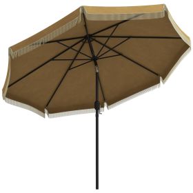 Outsunny 9ft Patio Umbrella with Push Button Tilt and Crank, Ruffled Outdoor Market Table Umbrella with Tassles and 8 Ribs, for Garden, Deck, Pool