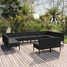 12 Piece Patio Lounge Set with Cushions Poly Rattan Black