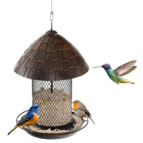 Hanging Bird Feeder with Perch and Drain Holes (Color: As shown)